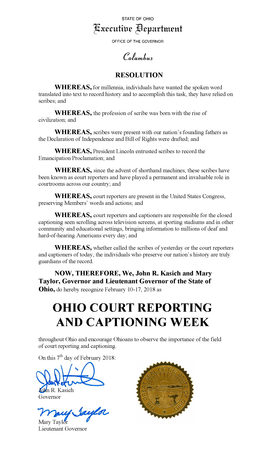 2018 Ohio Court Reporting & Captioning Week Resolution