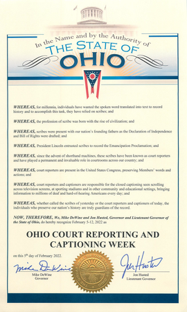 2022 Proclamation Ohio Court Reporting And Captioning Week